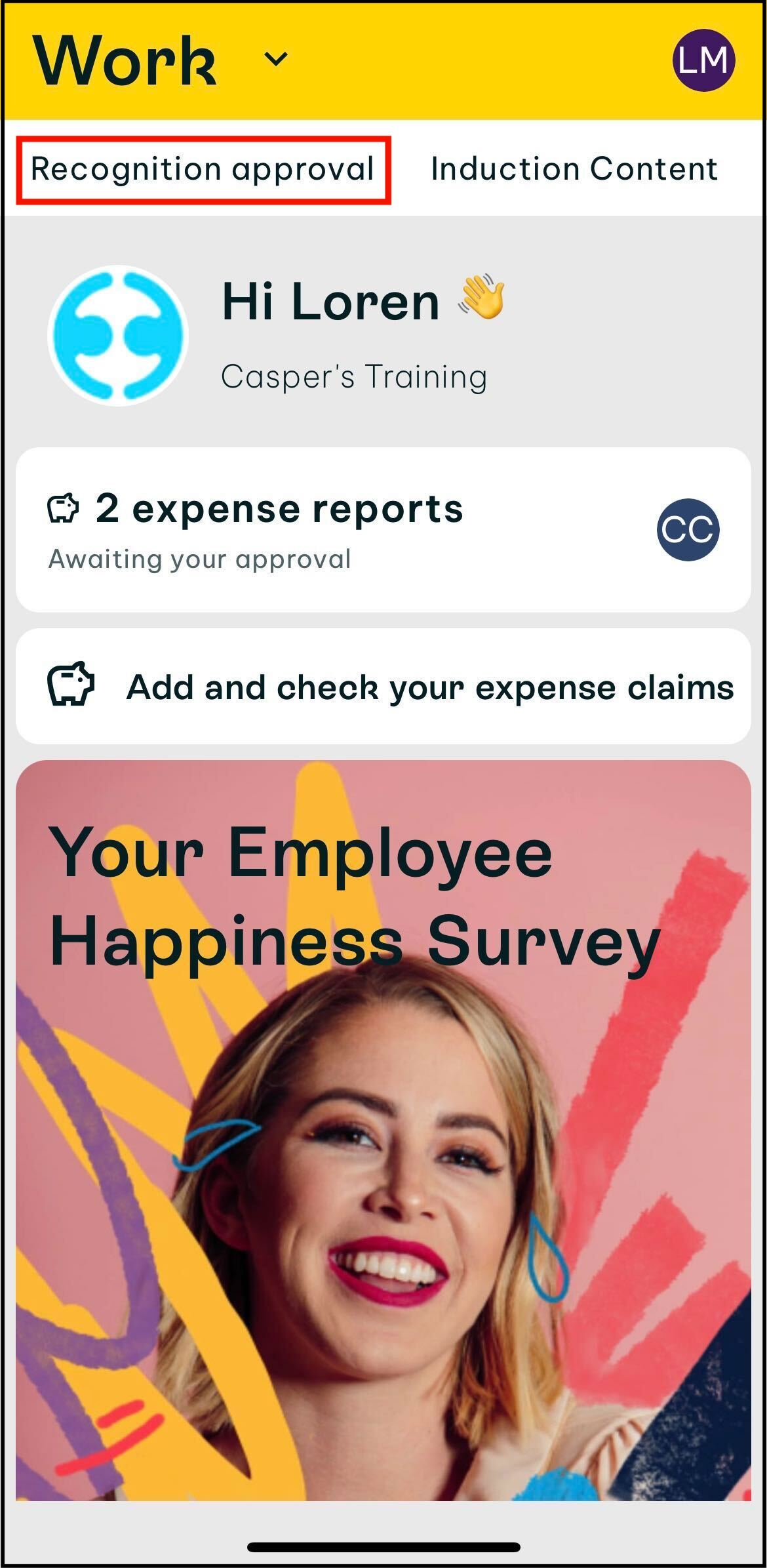 Screenshot of Swag app showing how to approve recognition as a manager