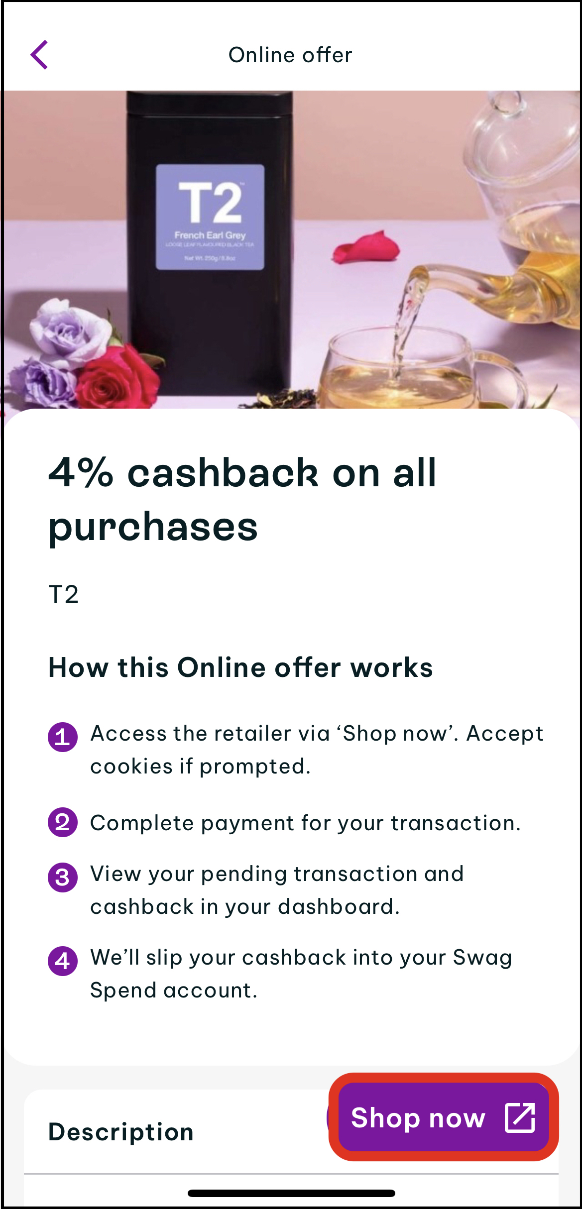 Screenshot of the online benefits store with your desired online store open to see the cashback offer