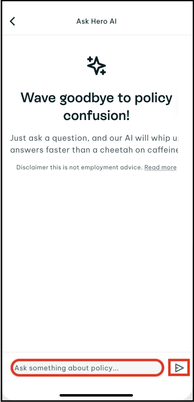 Screenshot of where to tap on ask hero a.i. a question