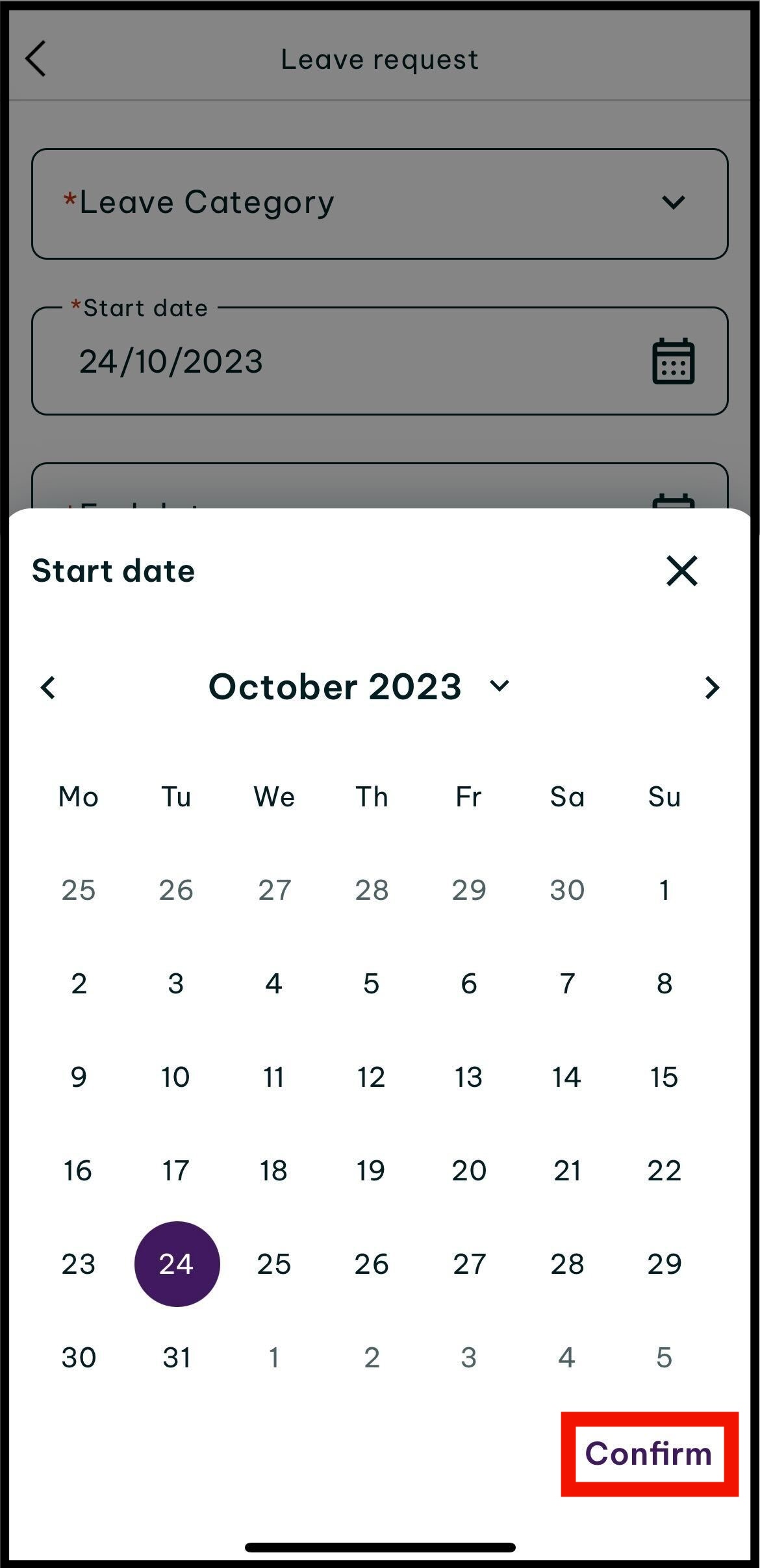 screenshot of the leave calendar asking you to select your start date of leave.jpg