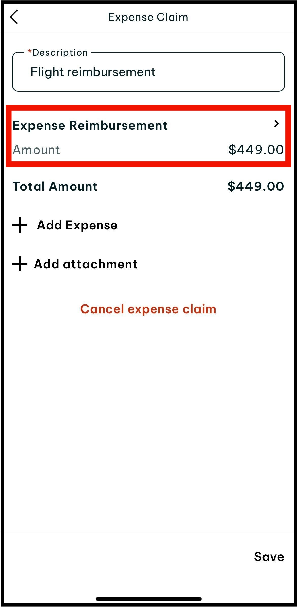 Screenshot of where to tap on the expense that you want to edit