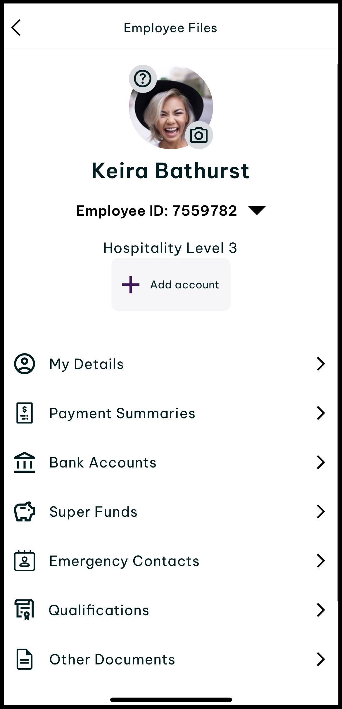 Screenshot of where to view the employee profile