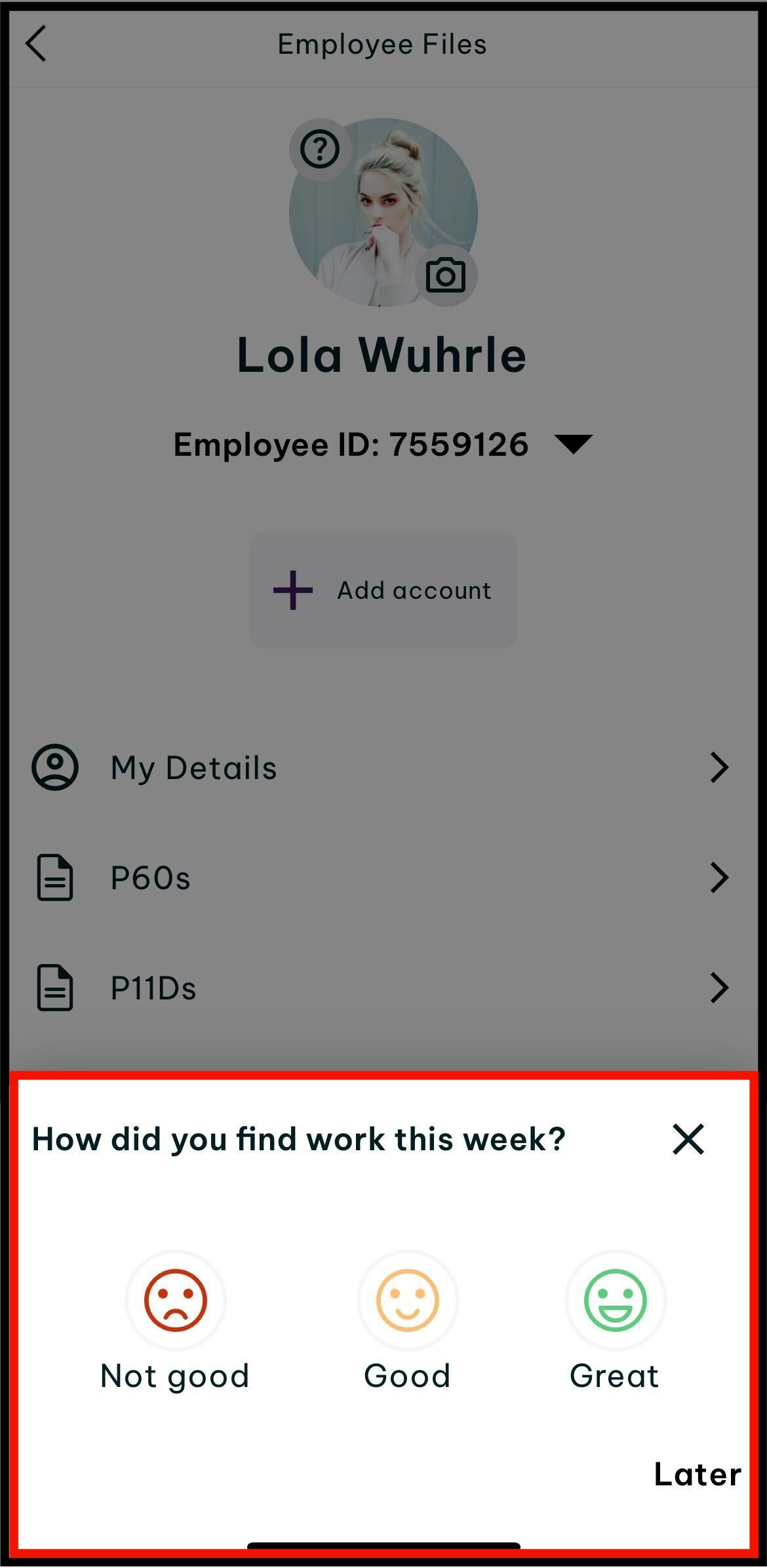 Screenshot of where to view your weekly work survey