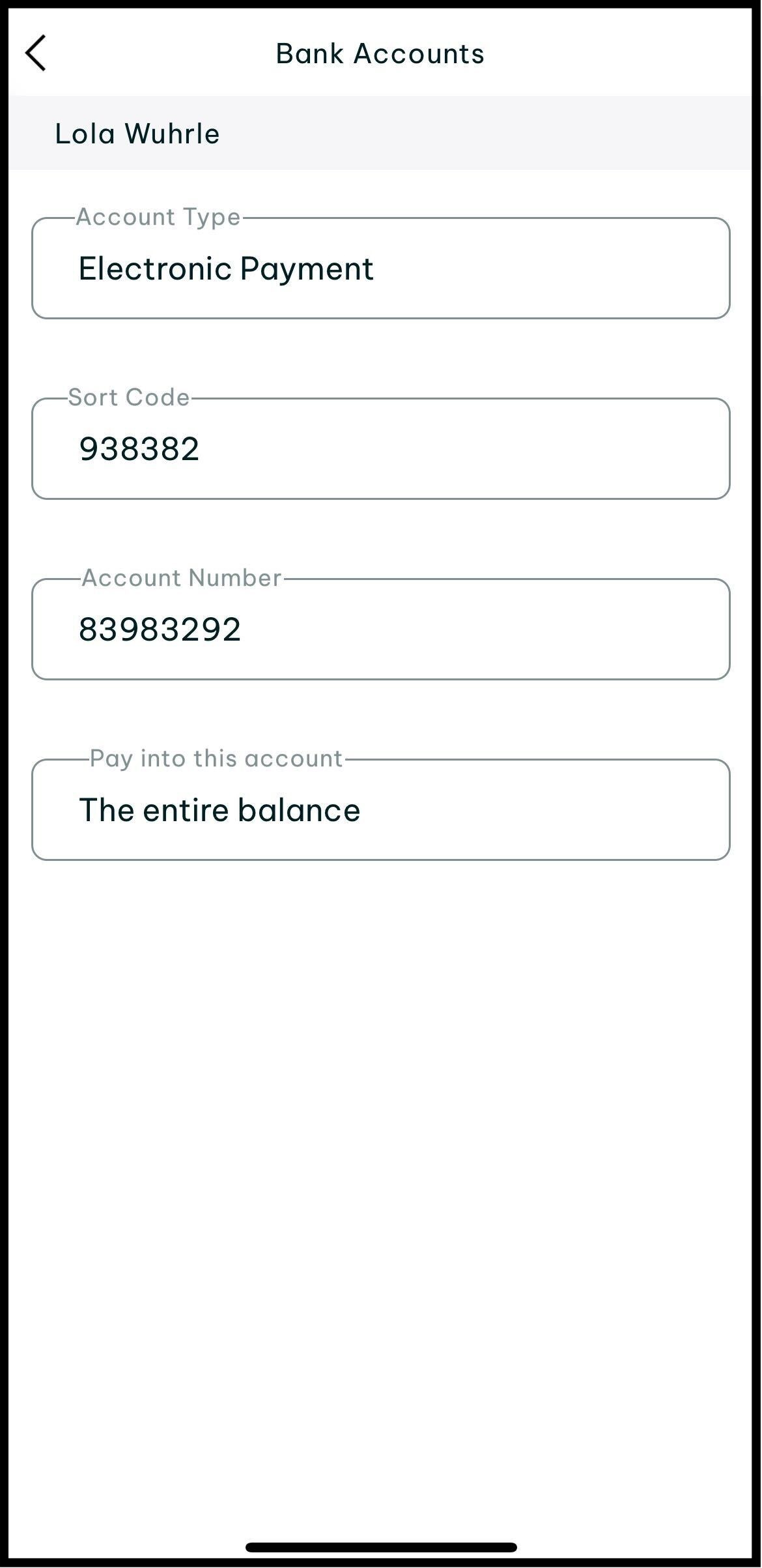 Screenshot of where to view your added bank accounts