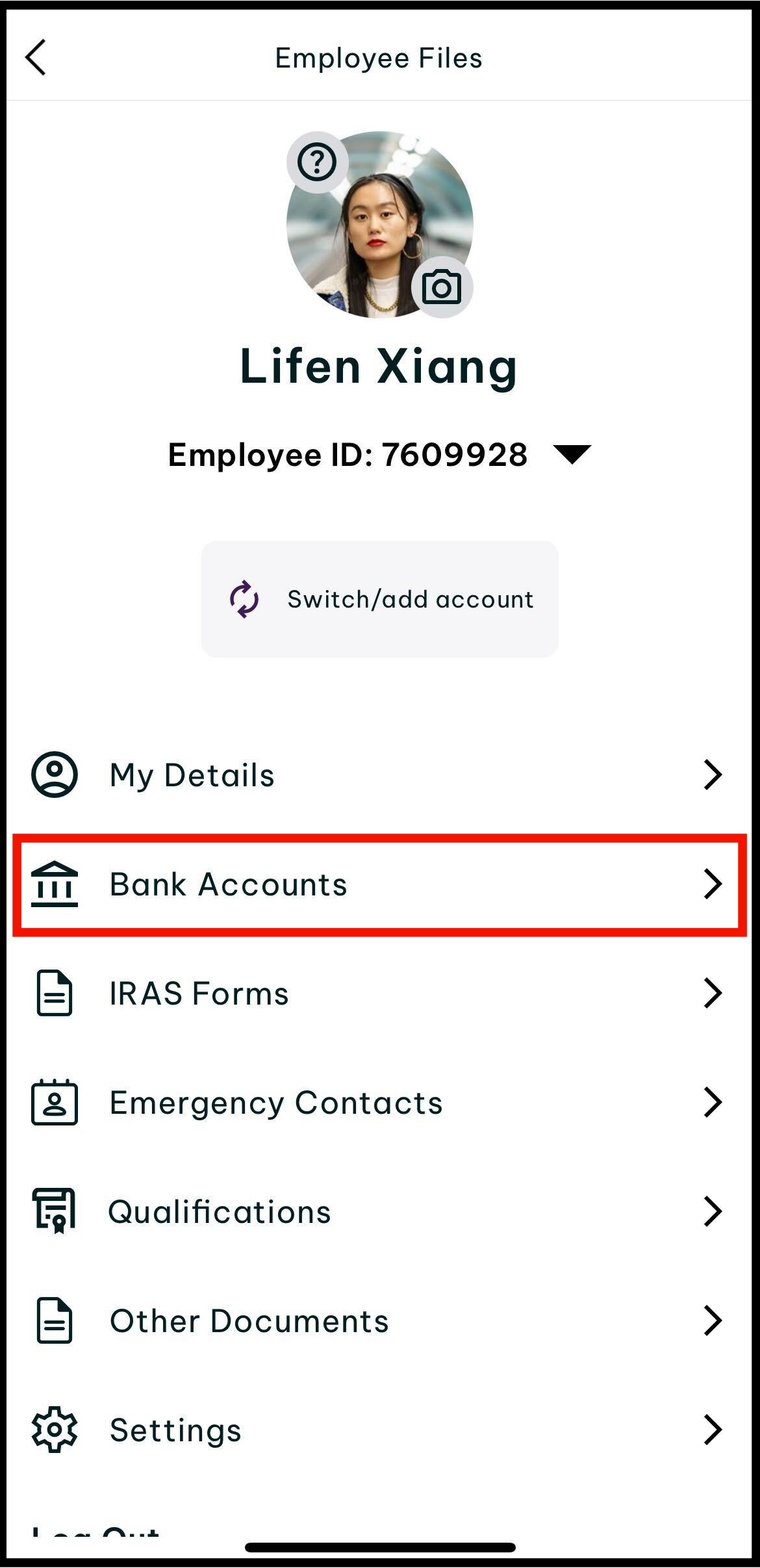 Screenshot of the where to tap on bank accoumts