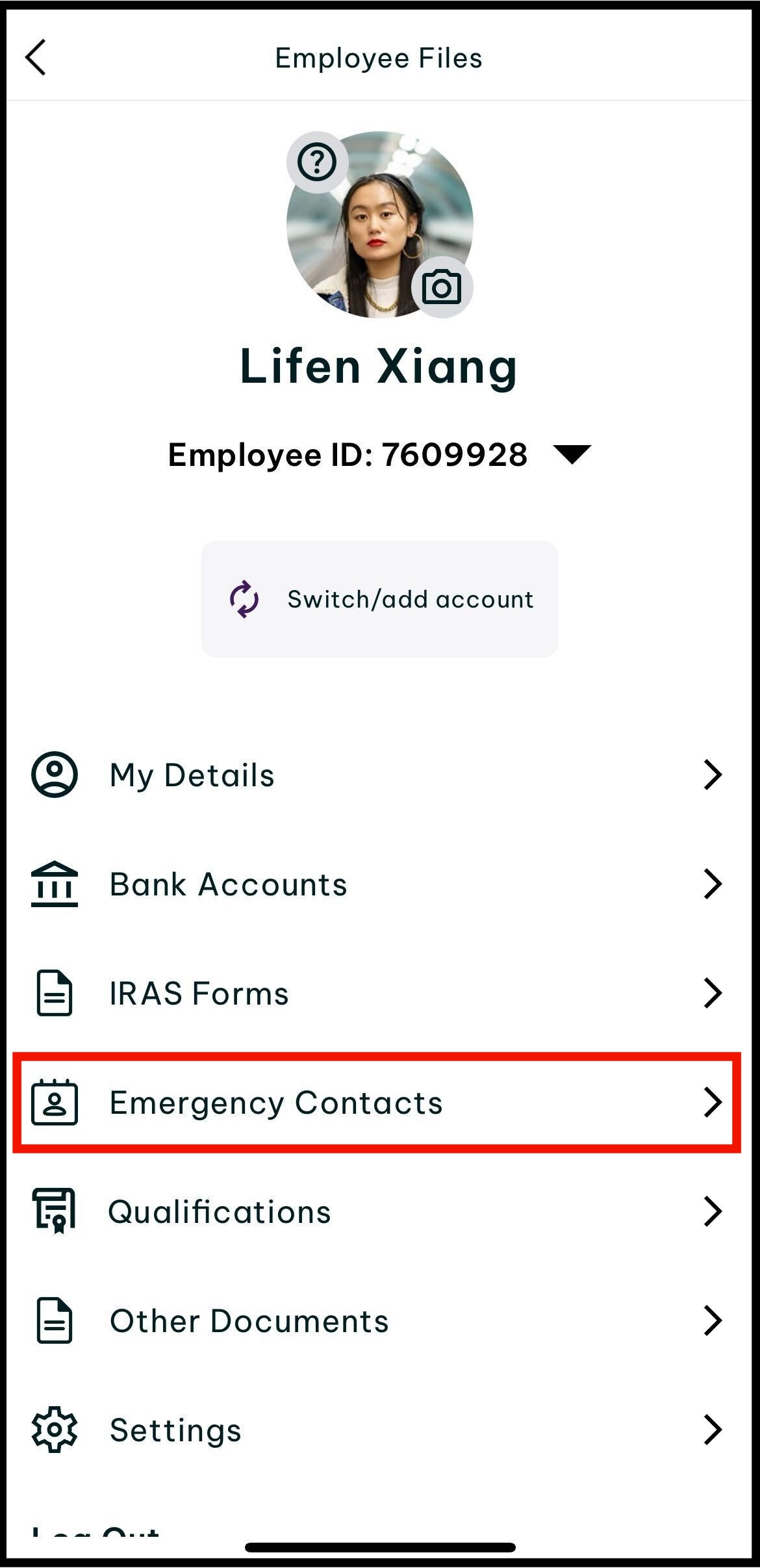 Screenshot of the where to tap on emergency contacts